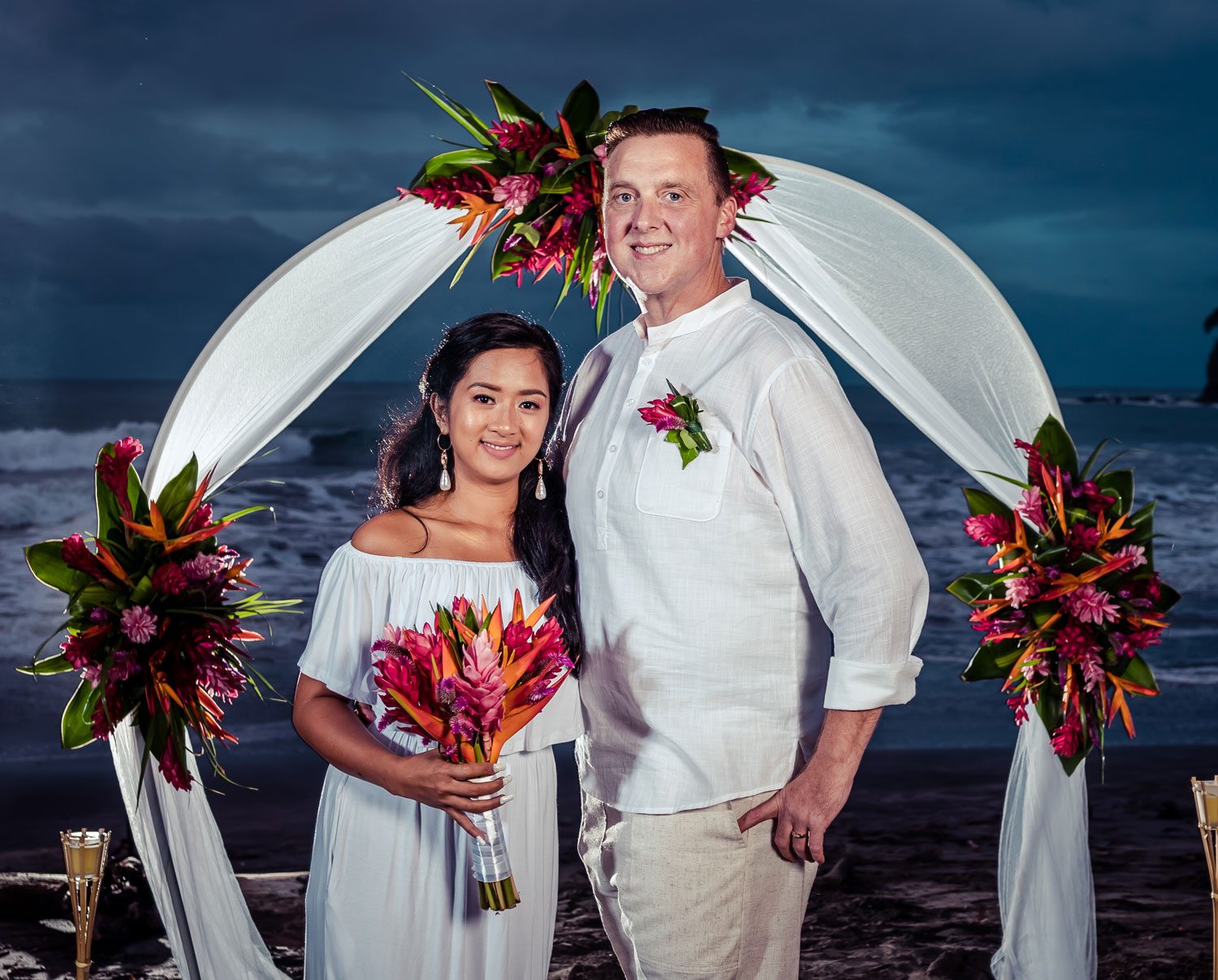 Tony and Francislyn at their beach wedding ceremony on Costa Rica's Gold Coast